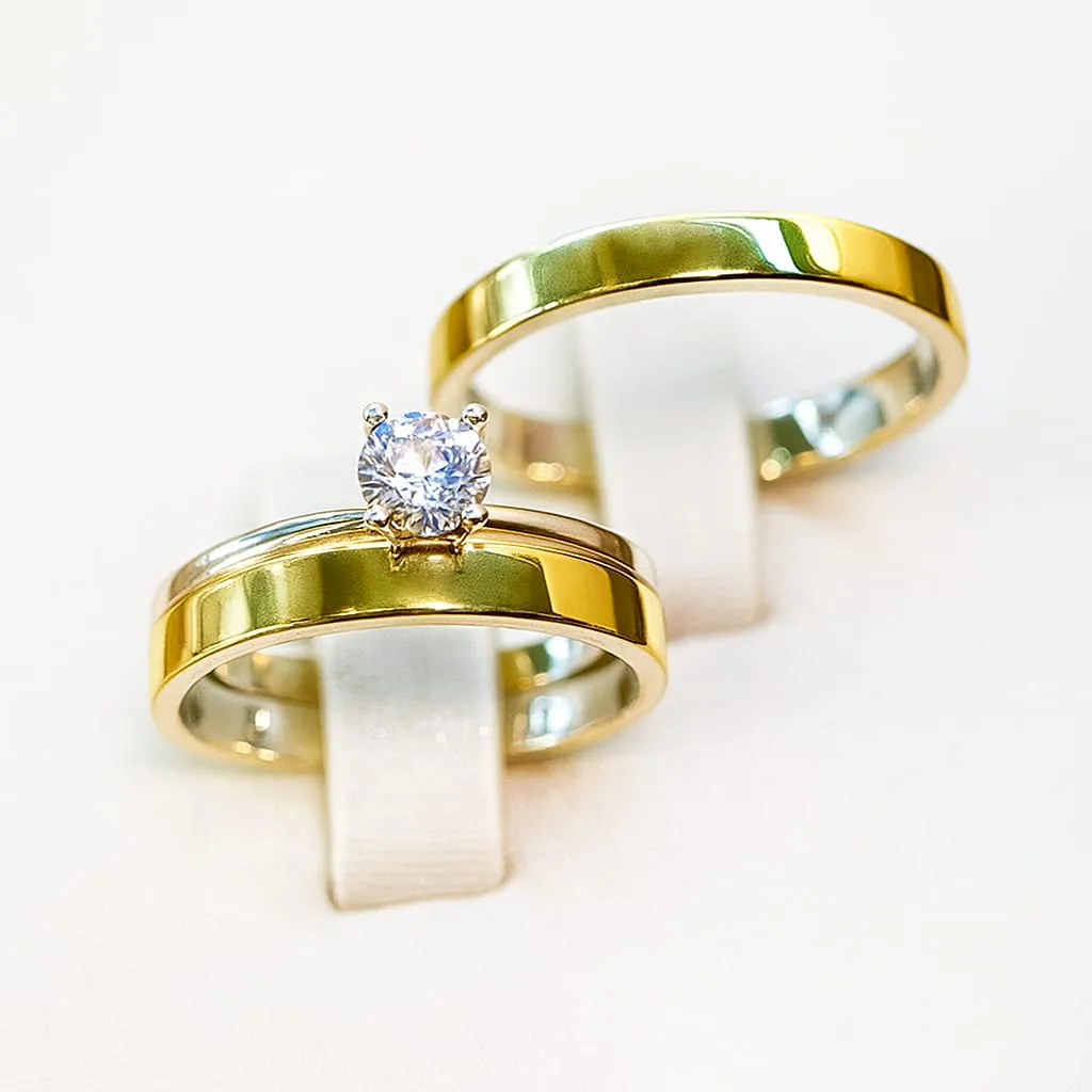 Aliança de Ouro 18k e Prata para Noivado e Casamento